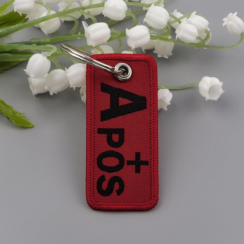 1 PCS Blood Type NEG Keychain Tag, Red Canvas Label, 2.56 x 1.22 inches (A+)